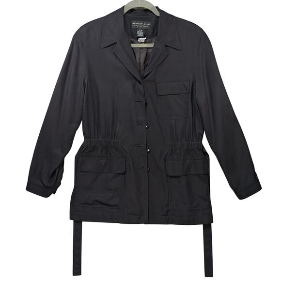 August Silk Jacket Women 6 Black 100% Silk Lightweight Button Front Pockets - Picture 3 of 14